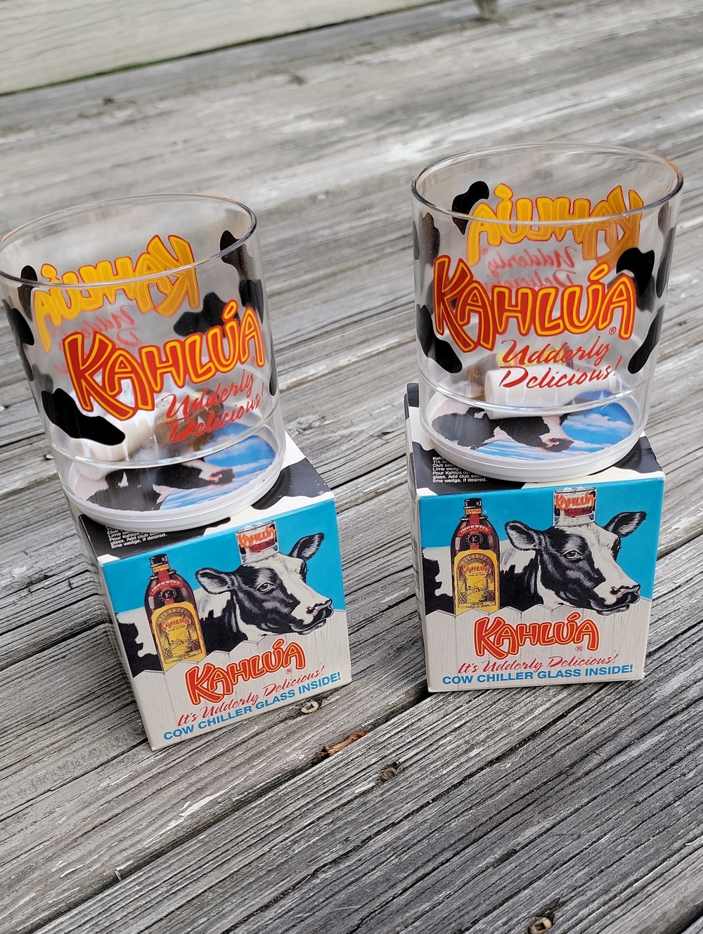 Vintage 1993 Kahlua Udderly Delicious Cow Chiller Glass In Box Novelty Cup Set